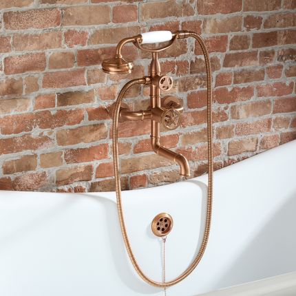 Mitigeur bain douche mural – Design industriel (Steampunk) – Cuivre satiné – Zandra