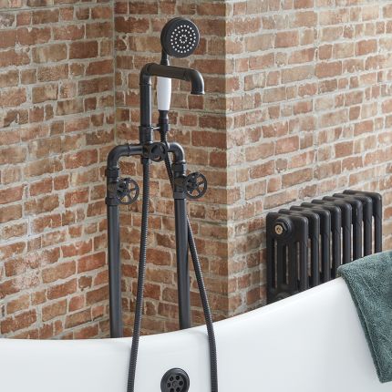 Mitigeur baignoire douche îlot - Design industriel (Steampunk) - Noir - Zandra