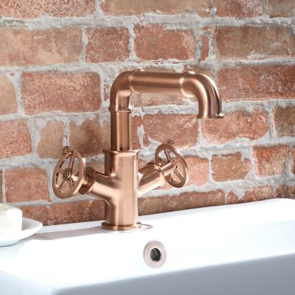 Robinet mélangeur lavabo monotrou – Design industriel (Steampunk) – Cuivre satiné – Zandra