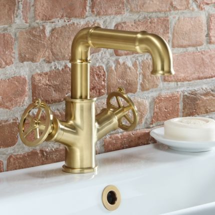 Robinet mélangeur lavabo monotrou – Design industriel (Steampunk) – Or satiné – Zandra
