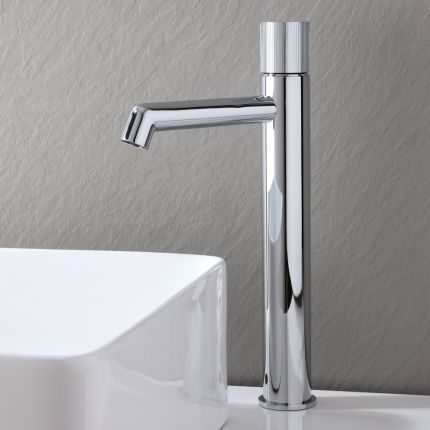 Mitigeur lavabo haut monotrou moderne - Poignée cannelée – Choix de finitions - Lune