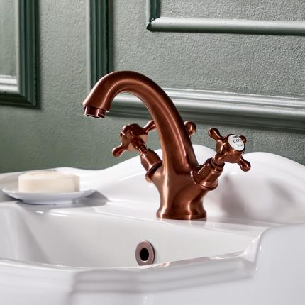 Hudson Reed Elizabeth - Mélangeur lavabo rétro monotrou - Commandes croisillon - Cuivre satiné