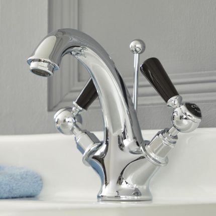 Robinet Lavabo Monotrou Rétro - Poignées Levier - Chromé et Noir – Elizabeth