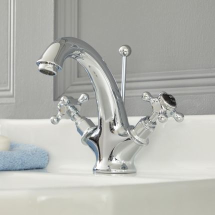 Hudson Reed Elizabeth - Mélangeur lavabo rétro monotrou - Commandes croisillon - Chromé et Noir