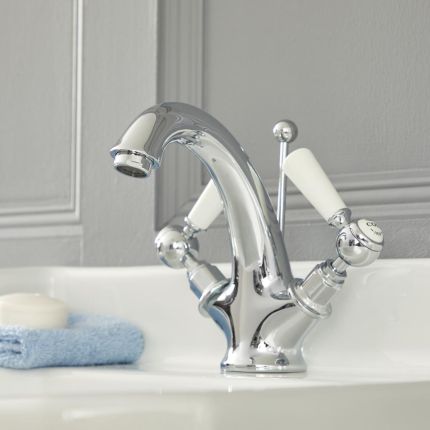Mélangeur lavabo rétro à levier – Chromé et Blanc - Elizabeth