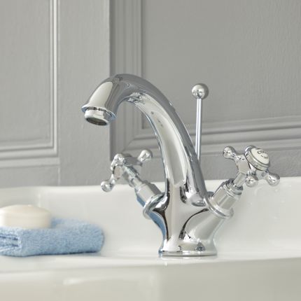 Mélangeur lavabo rétro – Commandes croisillon – Chromé et blanc - Elizabeth