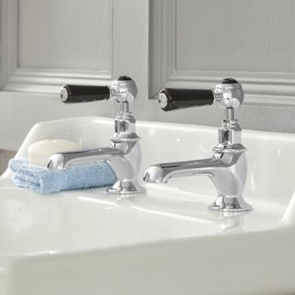Robinets lavabo rétro - Commandes à levier – Chromé et Noir - Elizabeth