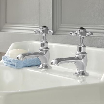 Hudson Reed Elizabeth - Paire de robinets lavabo rétro - Commandes en croisillon - Chromé et noir