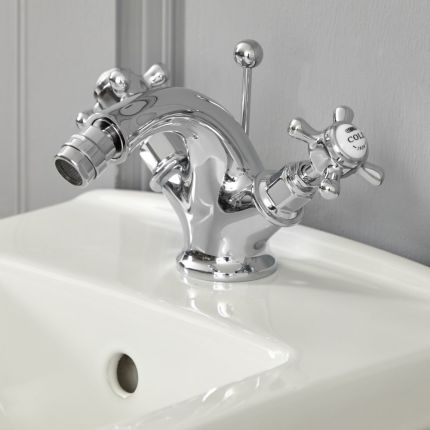Mélangeur bidet rétro à commandes croisillons – Chromé et blanc – Elizabeth