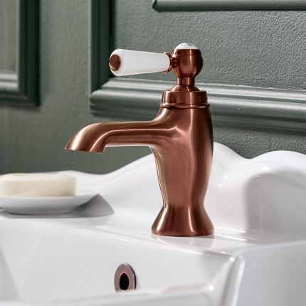 Hudson Reed Elizabeth - Mitigeur lavabo monotrou rétro - Commande à levier - Cuivre satiné