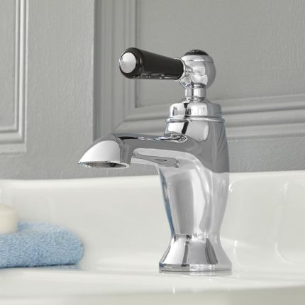 Hudson Reed Elizabeth - Mitigeur lavabo monotrou rétro - Commande à levier - Chromé et noir