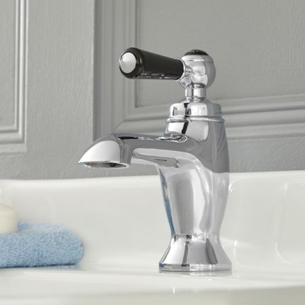 Mitigeur lavabo monotrou rétro – Commande à levier – Chromé et noir - Elizabeth