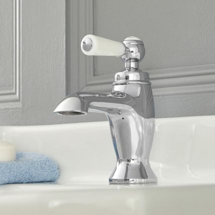 Hudson Reed Elizabeth - Mitigeur lavabo monotrou rétro - Commande à levier - Chromé et blanc