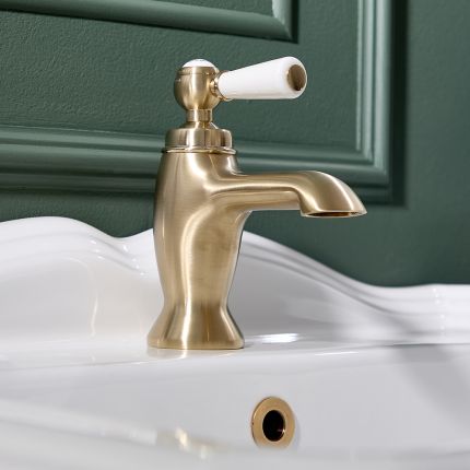 Mitigeur lavabo monotrou rétro – Commande à levier – Or satiné – Elizabeth