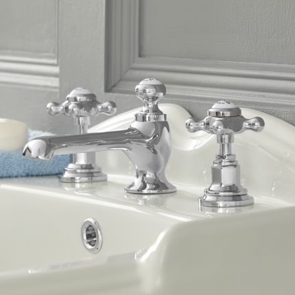 Mélangeur lavabo 3 trous – Commandes croisillons - Chromé et blanc - Elizabeth