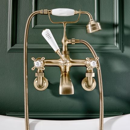 Hudson Reed Elizabeth - Mélangeur bain douche mural rétro - Commande en croisillon - Or satiné