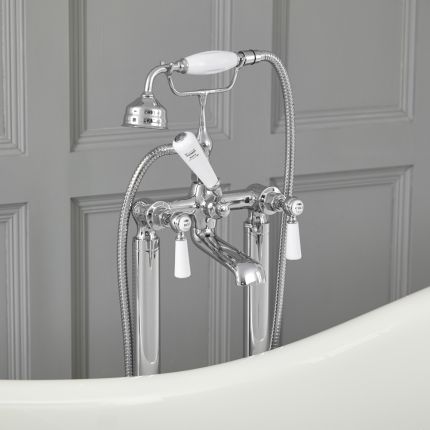 Robinet bain douche îlot rétro – Commandes leviers – Chromé et blanc - Elizabeth