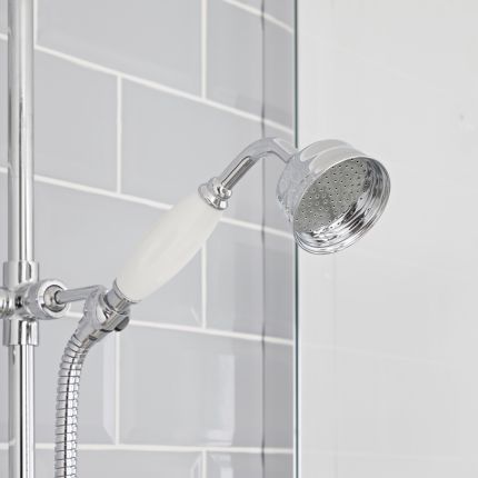 Colonne de douche avec mitigeur de douche thermostatique exposé à double fonctions – Chromé et blanc - Elizabeth