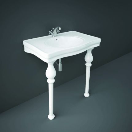 Lavabo console – Blanc brillant – 84,5 cm x 57,5 cm – Choix du nombre de trous pour la robinetterie – RAK Washington x Hudson Reed