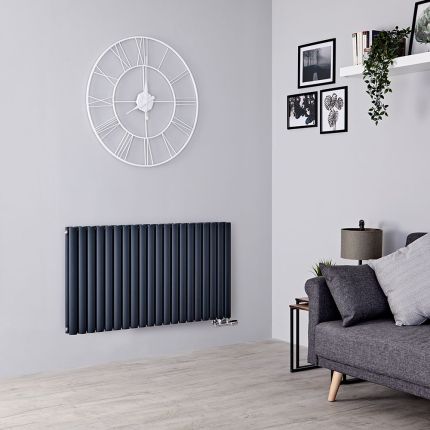 Hudson Reed Vitality - Radiateur design en aluminium horizontal – Anthracite – Choix de largeur – Double rang - Raccordement central