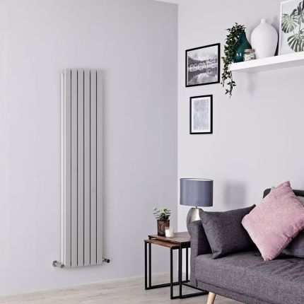 Radiateur design vertical – Argent – 160 cm x 35,4 cm – Colonnes plates – Rang simple ou double – Sloane