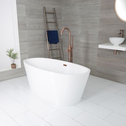 Baignoire îlot moderne ovale – Blanc – 159,5 cm x 74 cm – Choix de finition du trop-plein – Ashbury