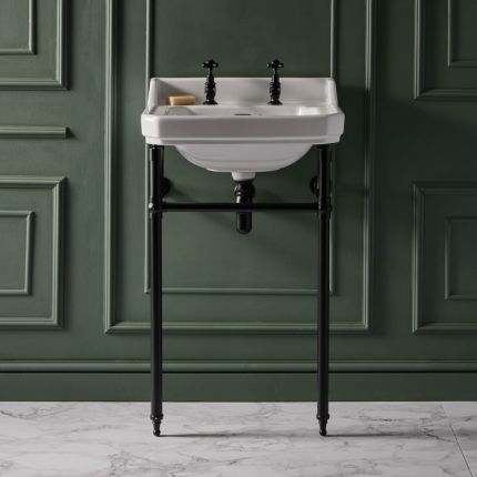 Lavabo sur pieds rétro – 56 cm – Noir – 2 trous - Richmond