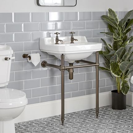 Lavabo sur pieds rétro – 56 cm – Bronze huilé - 2 trous - Richmond
