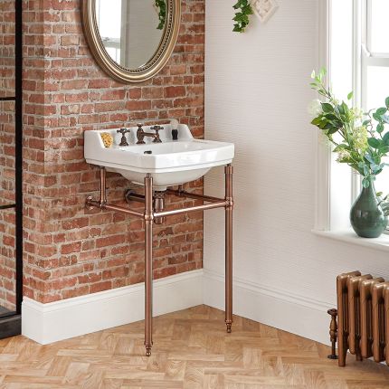 Lavabo sur pieds rétro – 56 cm – Cuivré – 3 trous pour la robinetterie – Richmond