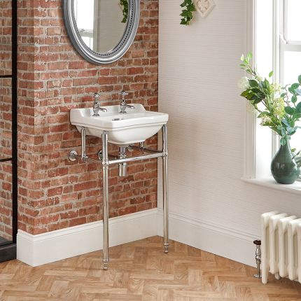 Lavabo sur pieds rétro – 50 cm – Chromé - 2 trous – Richmond