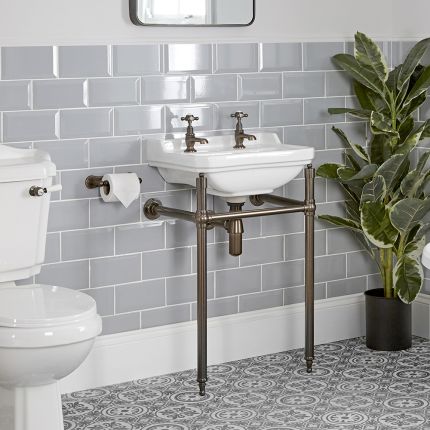 Lavabo sur pieds rétro – 50 cm – Bronze huilé - 2 trous - Richmond