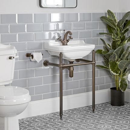 Lavabo sur pieds rétro – 50 cm – Bronze huilé - 1 trou - Richmond