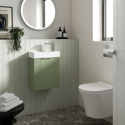 Cuvette WC moderne ronde murale sans brides – Avec abattant à fermeture douce – Hudson Reed
