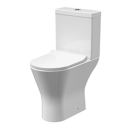 Pack WC à poser moderne à hauteur confortable rond – Sans brides – Avec abattant à fermeture douce – Hudson Reed
