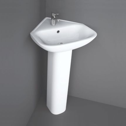 Lavabo d’angle monotrou sur colonne moderne – Blanc – 45 cm – RAK Origin x Hudson Reed