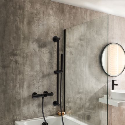 Kit de douche thermostatique avec bec verseur et douchette sur rampe – Choix de finitions – Arlo