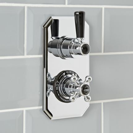 Mitigeur de douche thermostatique rétro encastré - 1 fonction –  Chromé et noir - Elizabeth
