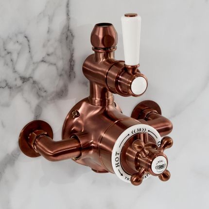 Hudson Reed Elizabeth - Mitigeur de douche thermostatique rétro exposé à 1 fonction - Cuivre satiné