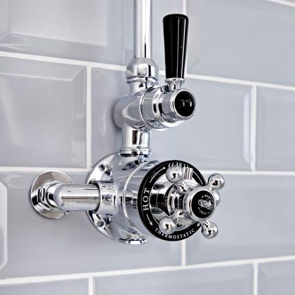 Hudson Reed Elizabeth - Mitigeur de douche thermostatique rétro exposé à 1 fonction - Chromé et noir