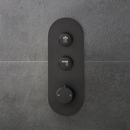 Mitigeur de douche thermostatique encastré – Boutons poussoir – 2 fonctions – Noir – Idro