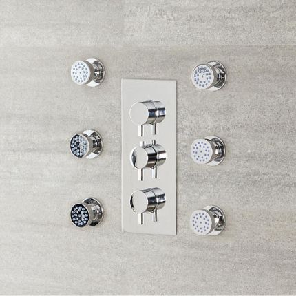 Lot de 6 Buses Hydromassantes Rondes en Laiton Massif Chromé - Round