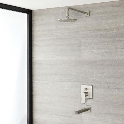 Mitigeur mécanique - Pommeau Ø 18,8 cm & Bec Verseur - Nickel brossé - Aldwick