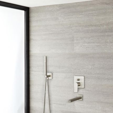 Mitigeur Mécanique - Douchette sur clip & Bec Verseur - Nickel brossé - Aldwick