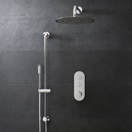 Douche thermostatique à boutons poussoir – Avec pommeau – 2 fonctions – Chromé – Choix de douchette – Idro