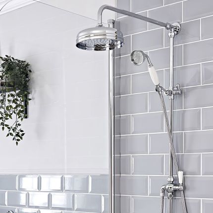 Colonne de douche rétro avec pommeau de 19 cm (sans robinetterie) – Chromé - Elizabeth