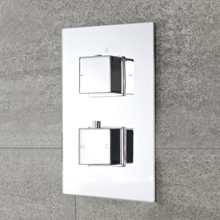 Mitigeur de douche thermostatique avec douchette et bec cascade – Chromé – Double fonction - Kubix