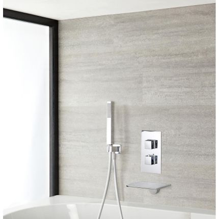 Mitigeur de douche thermostatique avec douchette et bec cascade – Chromé – Double fonction - Kubix