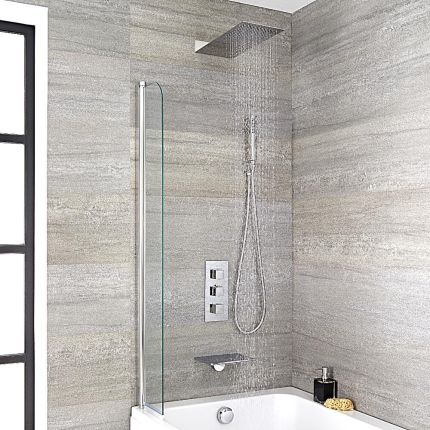 Kit douche thermostatique avec bec verseur baignoire cascade, pommeau de douche et douchette - Kubix