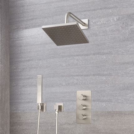 Mitigeur Thermostatique - Pommeau 20x20cm & Kit Douchette - Nickel Brossé - Harting