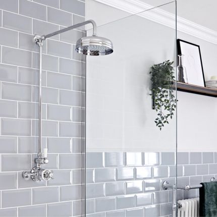 Hudson Reed Elizabeth - Mitigeur de douche thermostatique rétro exposé à 1 fonction - Chromé et blanc